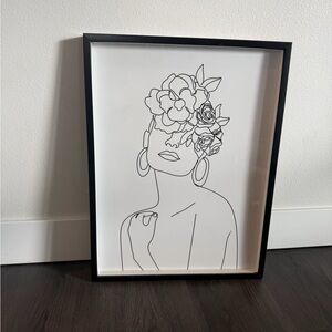 Black and White Floral Line Art Framed Print